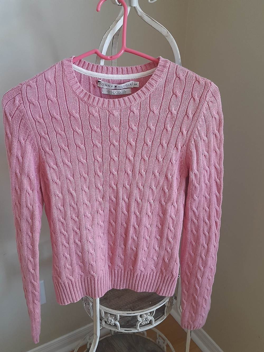 Tommy Hilfiger 100% Cotton Pink Cable-Knit Crewneck Sweater
